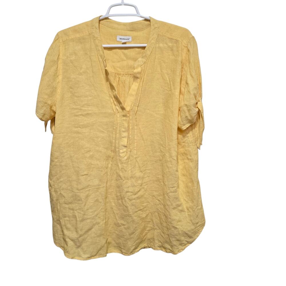 Westbound XL Linen Blend Yellow Roll Tab Tunic Blouse Top